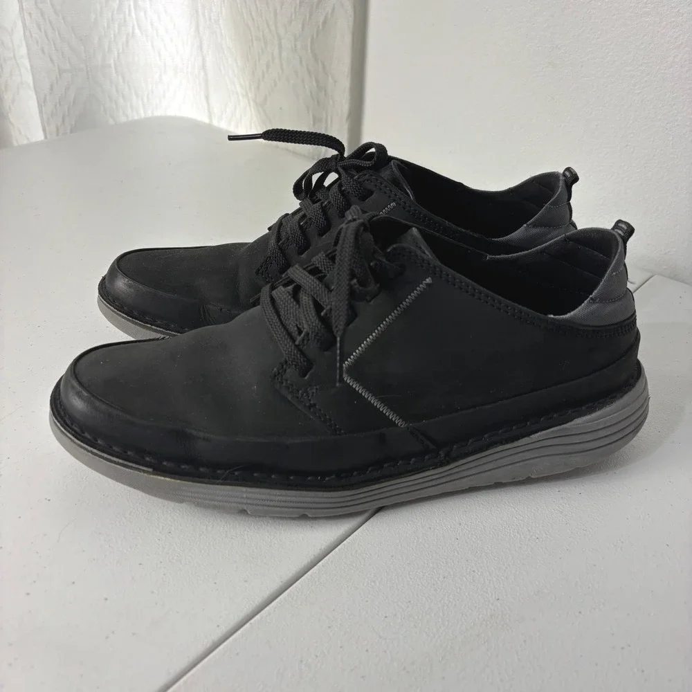 Clarks Mens Brahnz Black Leather Oxford Sneakers 8.5 Gorpcore Tech Casual Shoes